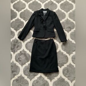 NWOT Tahari ASL Pantsuit Sz 2 Black Cascading Ruffle Jacket Skirt Career church